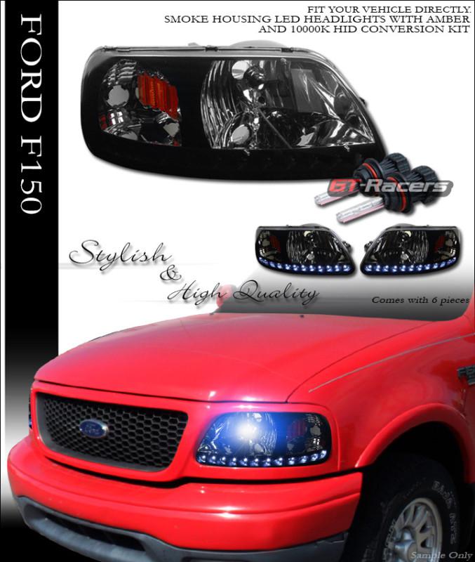 10000k hid bi-xenon smoke led head lights+signal corner am 97-03 f150/expedition