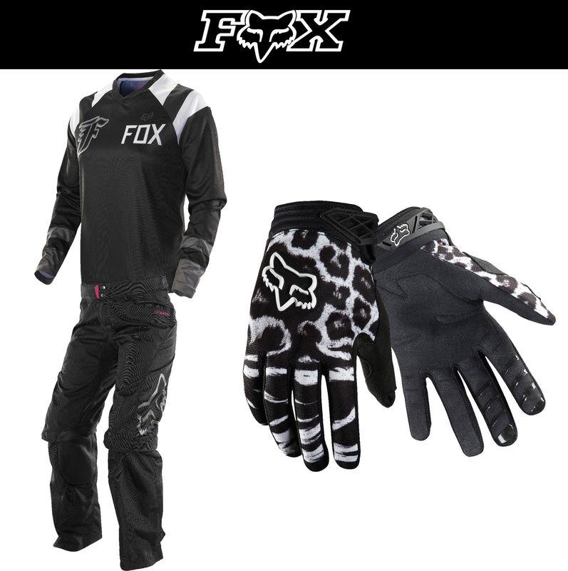 Fox racing womens switch rival black white jersey pant dirtpaw gloves kit dirt