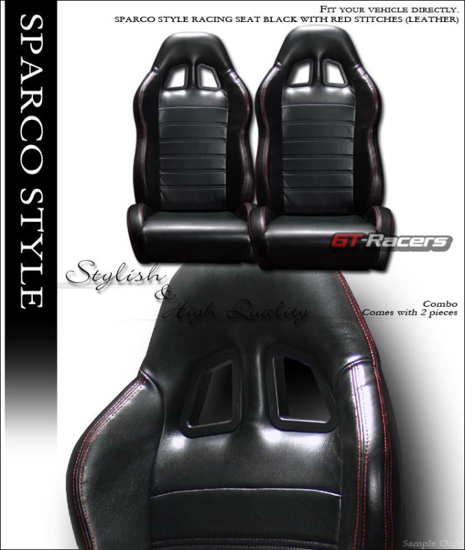 Sp sport black pvc leather red stitch racing bucket seats+sliders l+r vw volvo