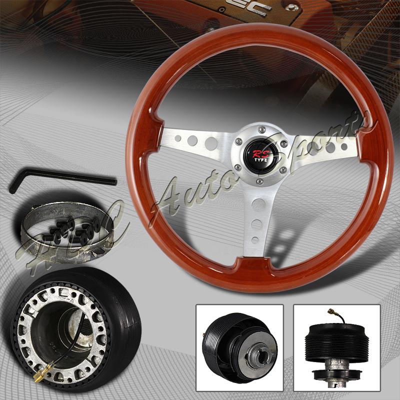 345mm 6 hole classic wood grain deep dish steering wheel + civic crx integra hub
