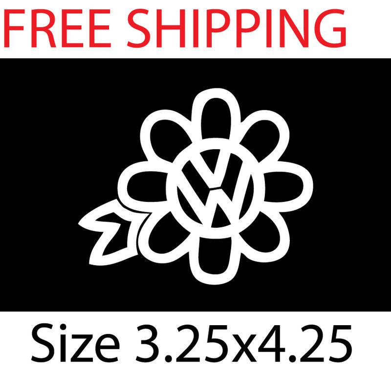 1-flower daisy vw vinyl decal sticker 3.25" x 4.25" cute white beatle bug jetta 