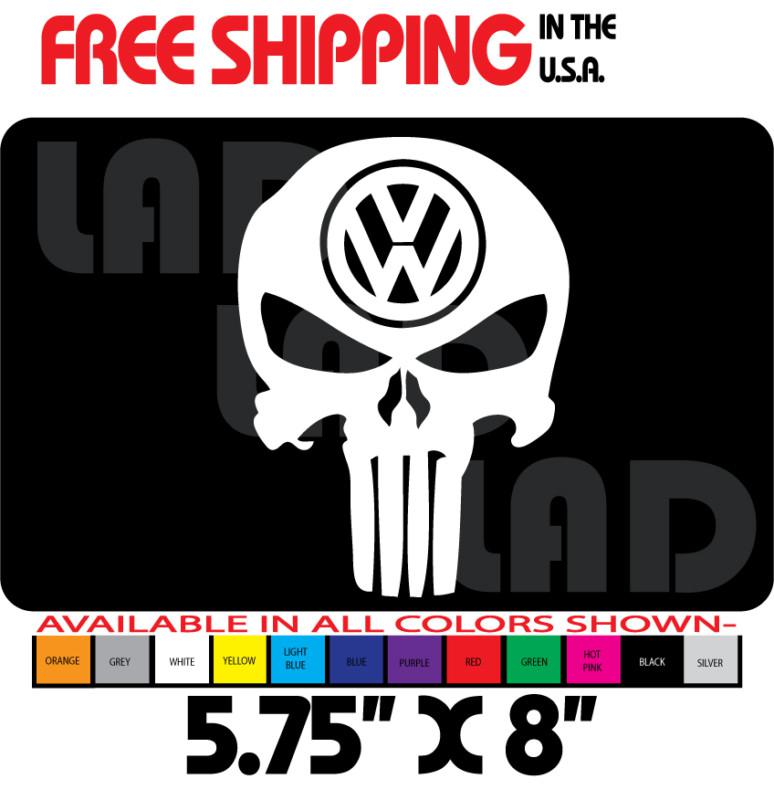 1-vw punisher sticker decal 5.75" x8" white bug bus gti eos toureg jetta beatle