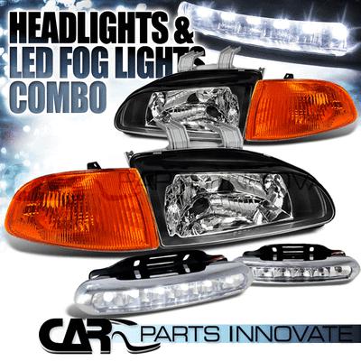 92-95 civic 2/3dr crystal black headlights+amber corner lamps+6-led fog lights