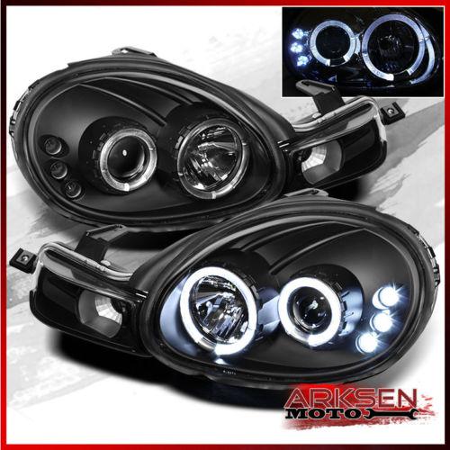 Black 00-02 dodge neon dual halo led projector headlights front lamps pair set