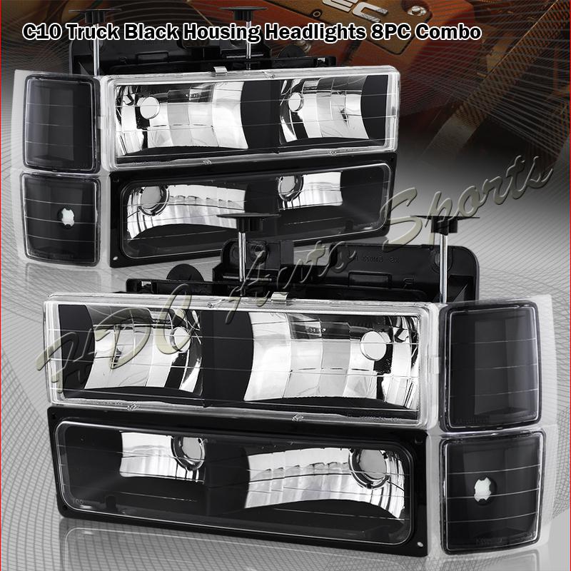 1995-1998 chevy c10 trucks black composite headlight lamps+bumper+corner lights