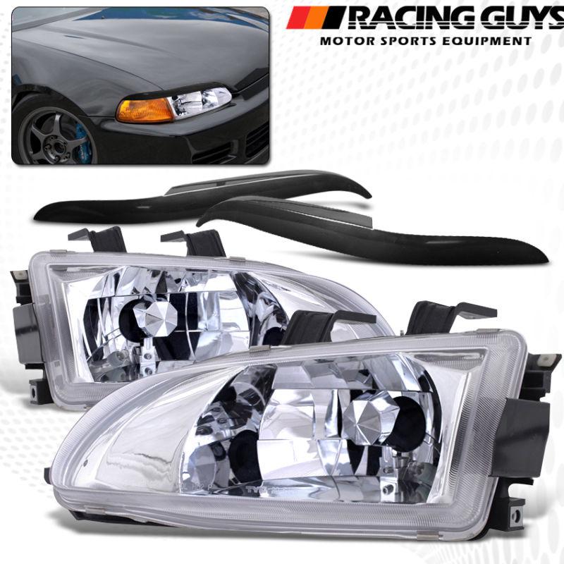 Honda 1992-1995 civic 2/3 dr chrome headlights black eyelids cover left+right