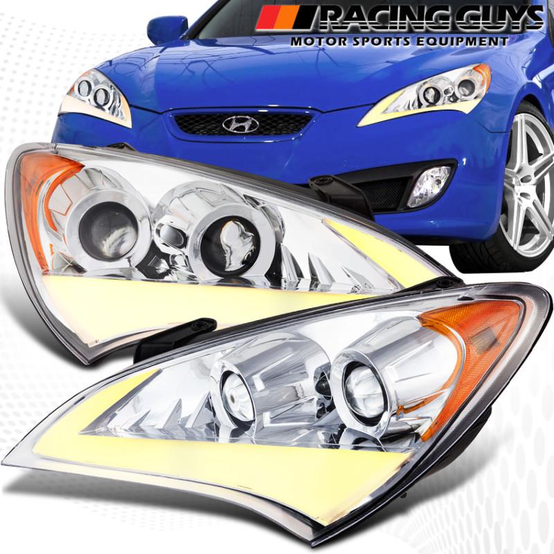 For 10-12 genesis coupe twin projector led signal streak drl headlights chrome