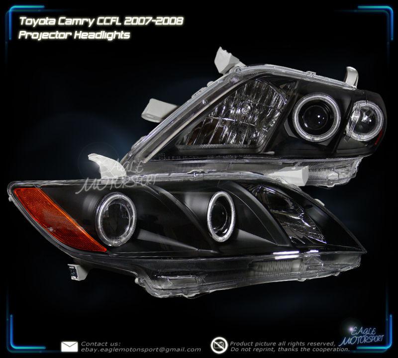 2007-2009 toyota camry dual twin ccfl halo ring projector black headlights