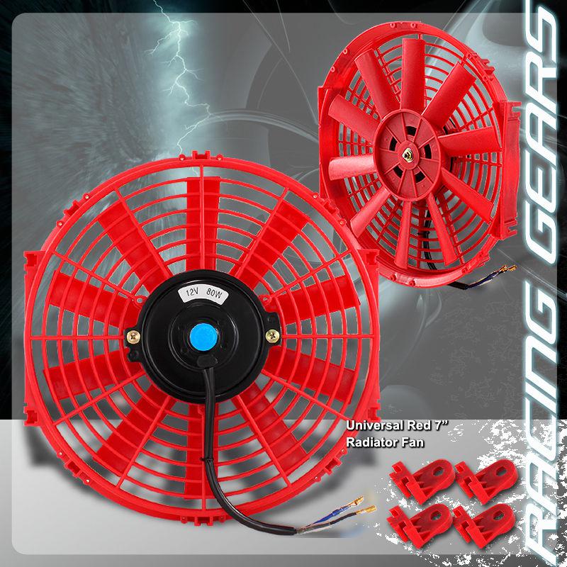 Jdm 7" red 1500 cfm 2250 rpm 12v electric cooling slim push pull radiator fan