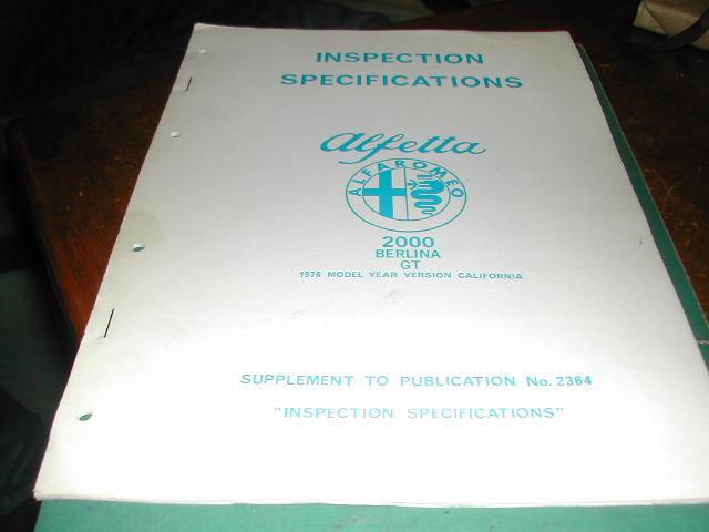 Alfa romeo alfetta sedan or gt calif inspection manual supplement 