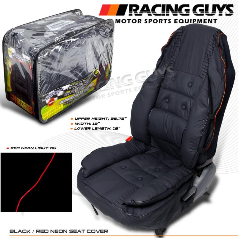 One black jdm sport style pcv leatherette automotive red neon stripe seat cover