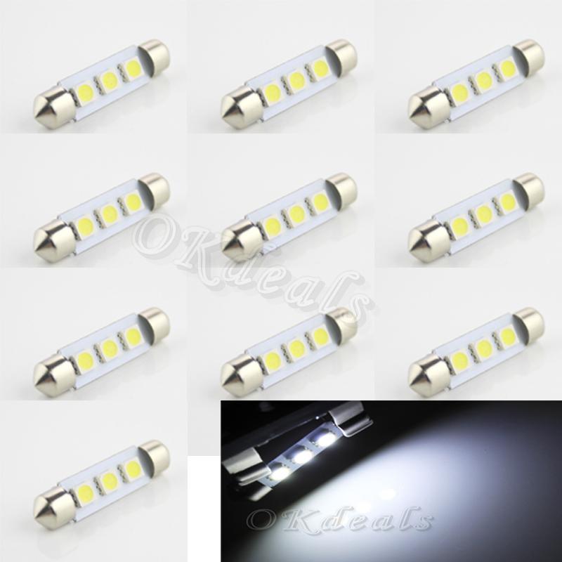 10x canbus 0.6w 3-smd led 41mm c5w xenon white number plate lightalus