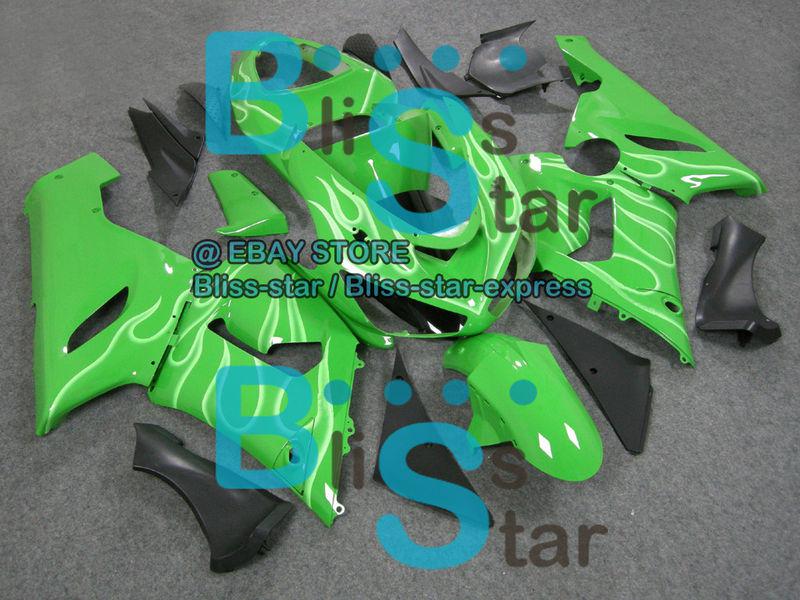 Fairing white flame green bodywork plastic fit ninja zx6r zx-6r 2005-2006 e25 w8