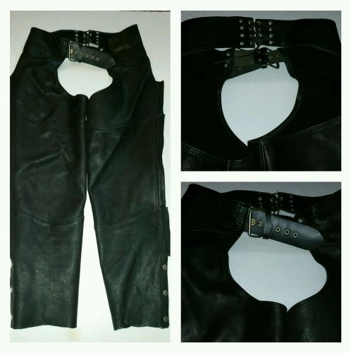 Vintage black leather motorcycle riding chaps pants mens large