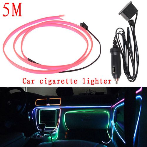 Us 5m/16ft flexible el wire neon led light rope party car decor pink + driver