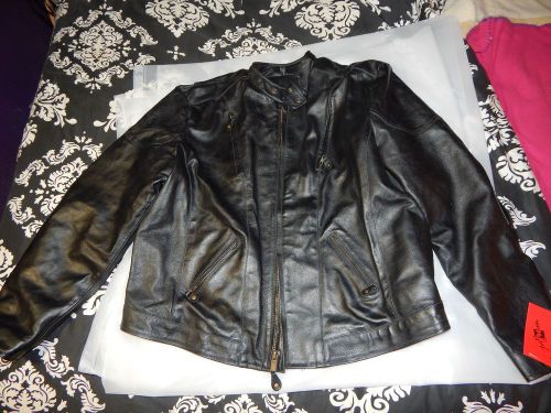 Jafrum mens black leather motorcycle jacket size 58 with zip out liner