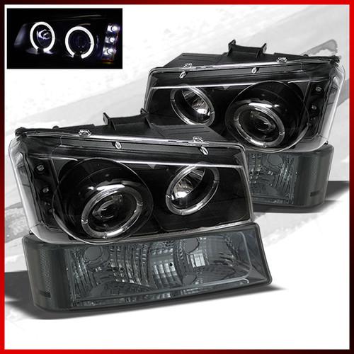 03-06 silverado/avalanche blk projector headlights + smoke bumper (clear reflec)