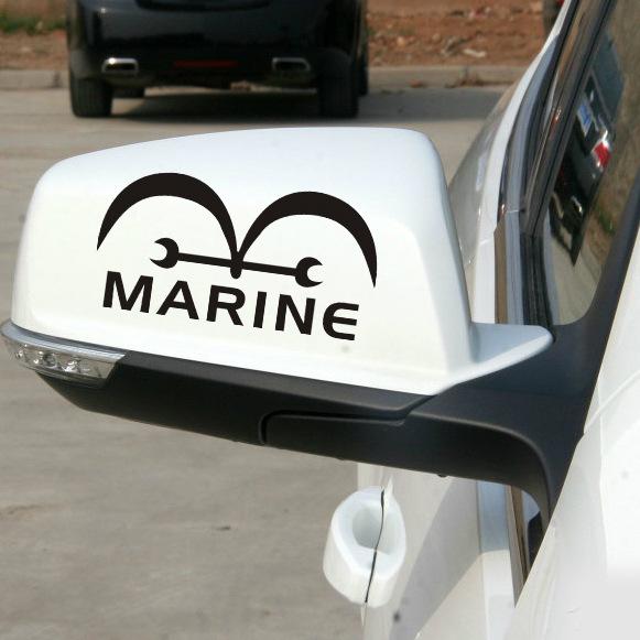 2 pc "marine" auto rearview mirror decal stickers reflective stickers black