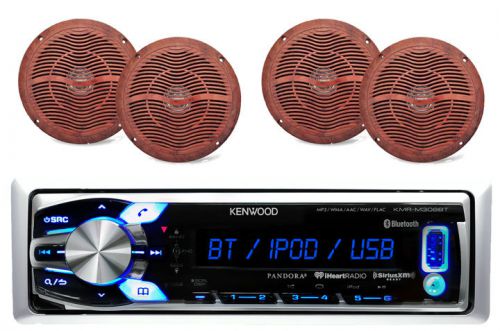 Kmrm312bt marine boat bike usb iphone pandora receiver, 6.5&#034; wood look speakers