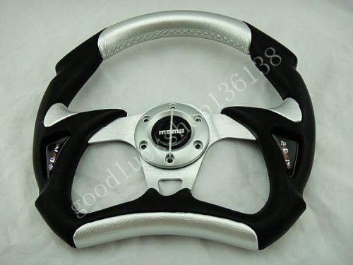 Universal car racing steering wheel pu leather sport f1 jdm auto silver s02