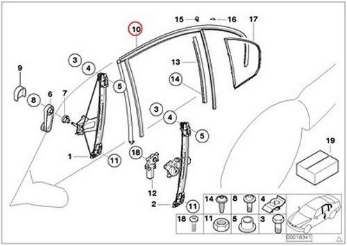 Bmw genuine door window lifting right rear door window guide e46 126