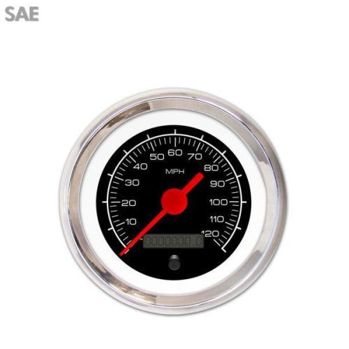 Aurora 1111 speedometer gauge sae black, red needle chrome trim ring