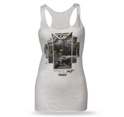 Fly racing gold rush womens tank top heather white