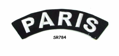 Paris white on black small rocker iron on patches for biker vest jacket