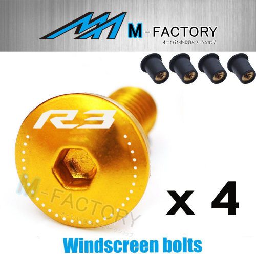 New lazer r3 logo gold front windscreen bolts wellnut kit yzf r3 15-16