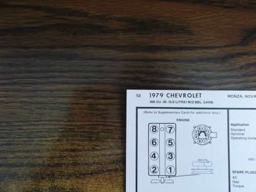 1979 chevrolet series models 5.0l 305 ci v8 2bbl sun tune up chart great shape!