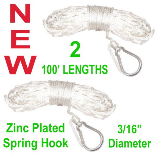2 new 100&#039; solid braid 3/16&#034; nylon anchor line,marine boat dock rope,white