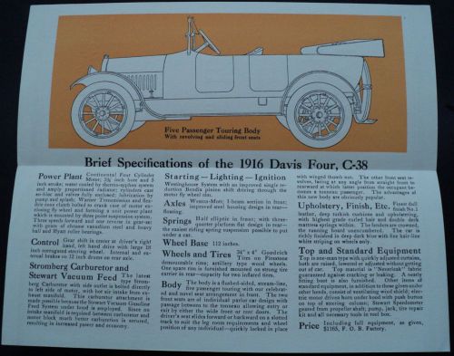 1916 davis four model c-38 touring automobile pre 1916 brass era original