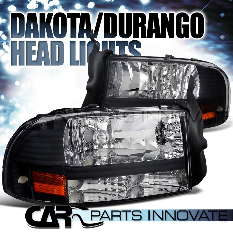 1997-2004 dodge dakota durango black 1pc headlights lamp+signal