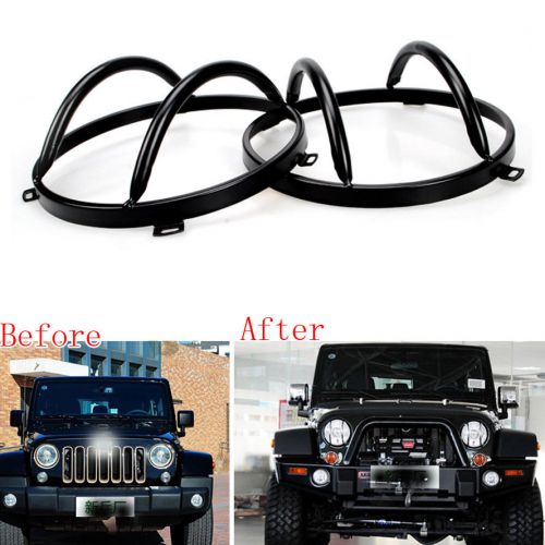 Black steel front euro guard head light cover pair for wrangler jk 07 08-15 car