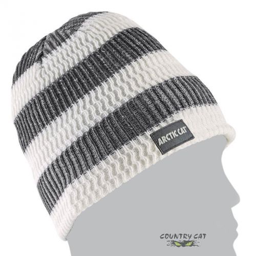 Arctic cat snowmobile knit stripes winter beanie hat – white &amp; gray – 5263-056