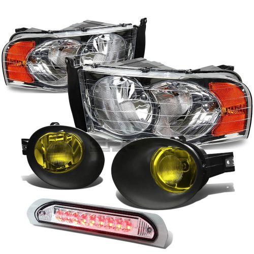 Chrome housing headlight+led 3rd brake+amber fog lamp/bulb for 02-05 dodge ram