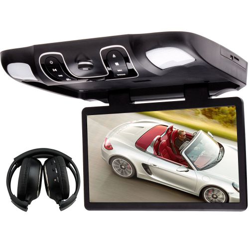 15.6&#039;&#039; roof mount car dvd player stereo tv flip down monitor+wireless headphone