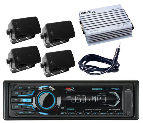 Marine mp3 bluetooth ipod aux usb radio&amp;amplifier,antenna,4 black box speakers