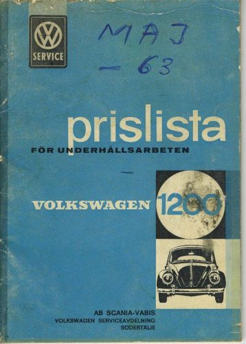 1963 vw 1200 prislista for underhallsarbeten price list for maintenance work