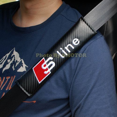 Pair carbon fiber texture safety seat belt shoulder pads cushions sline s line