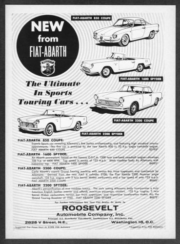 1960 fiat-abarth 850 coupe 1600 spyder 2200 spyder coupe art vintage print ad
