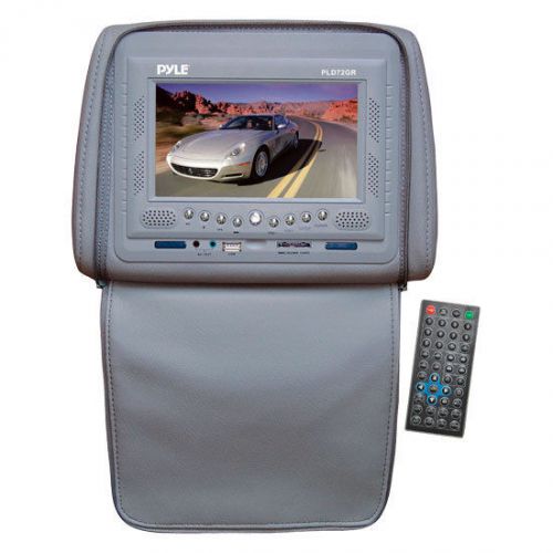 1 new pld72gr gray car headrest w/built-in 7&#039;&#039; tft lcd monitor dvd cd player