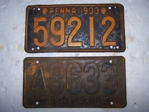 Vintage pa tags pennsylvania license plates  1930  1933  30  33