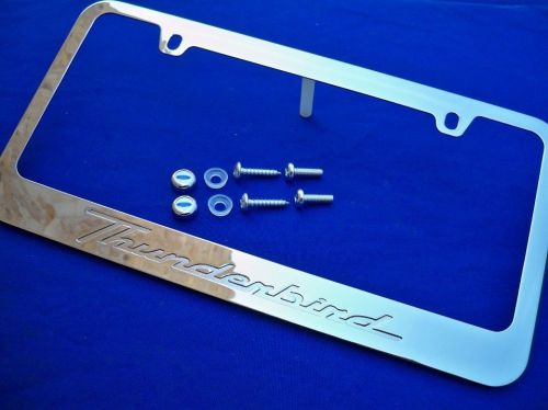 1 ford thunderbird chromed engraved metal license plate frame w/ logo screw caps