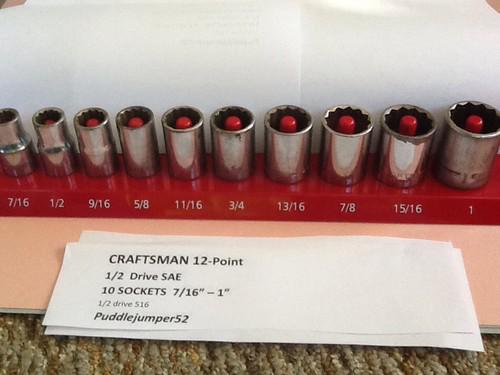 Craftsman sae 1/2 drive sockets 12pt shallow - 10 pcs  7/16-1"