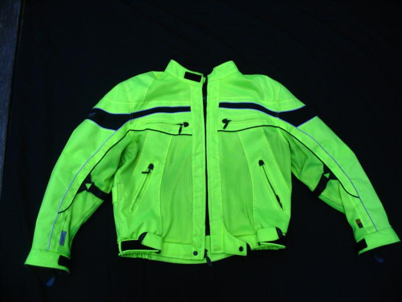 Olympia airglide lime hi viz motorcycle lg jacket & size 40 pants worn 10 times