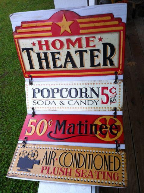 Movie theater sign, metal,4 signs all chained together,real chains,home cinema