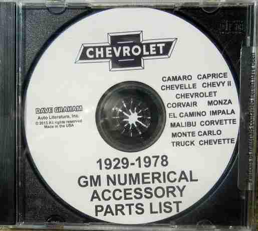 All 1929-1978 chevy pickup & truck gm numerial accessory parts list cd 