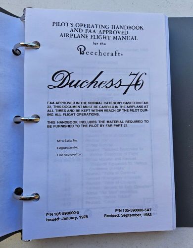 Beechcraft be-76 duchess pilot&#039;s operating handbook