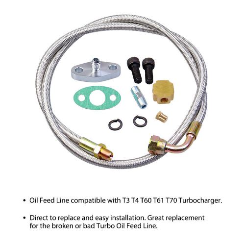 Turbo oil feed line kit t3 t4 t60 t61 t70 1/8 pnt 90 degree 41&#034; an4 4an durable